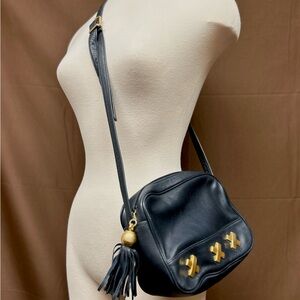 Vintage leather bag navy blue